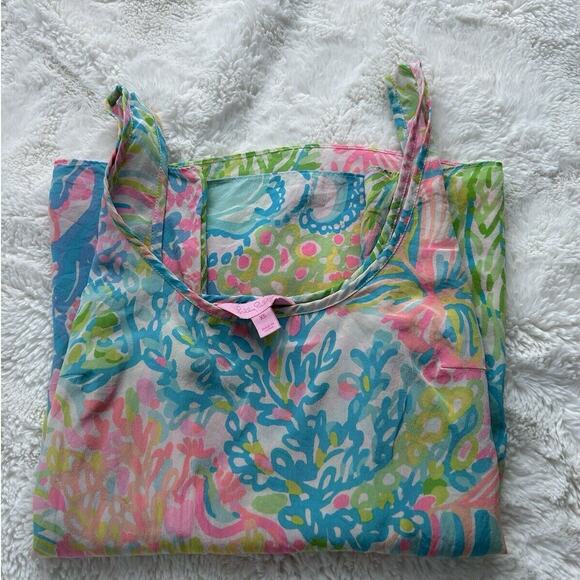 LILLY PULITZER‎ Cosmos Silk Top Multi Lovers Coral Women's XS Neon Pink Blue - Picture 1 of 6